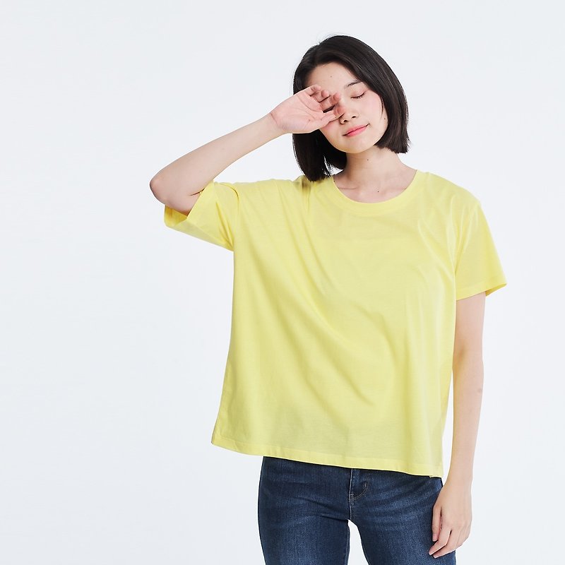 珠光棉不對稱TEE/蒲公英黃 - 女装 T 恤 - 棉．麻 黄色