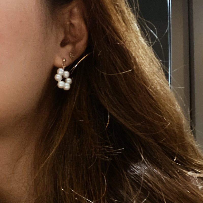 ITS-E115【珍珠耳环】胖胖珍珠圈 14kgf耳钉耳环 - 耳环/耳夹 - 珍珠 金色
