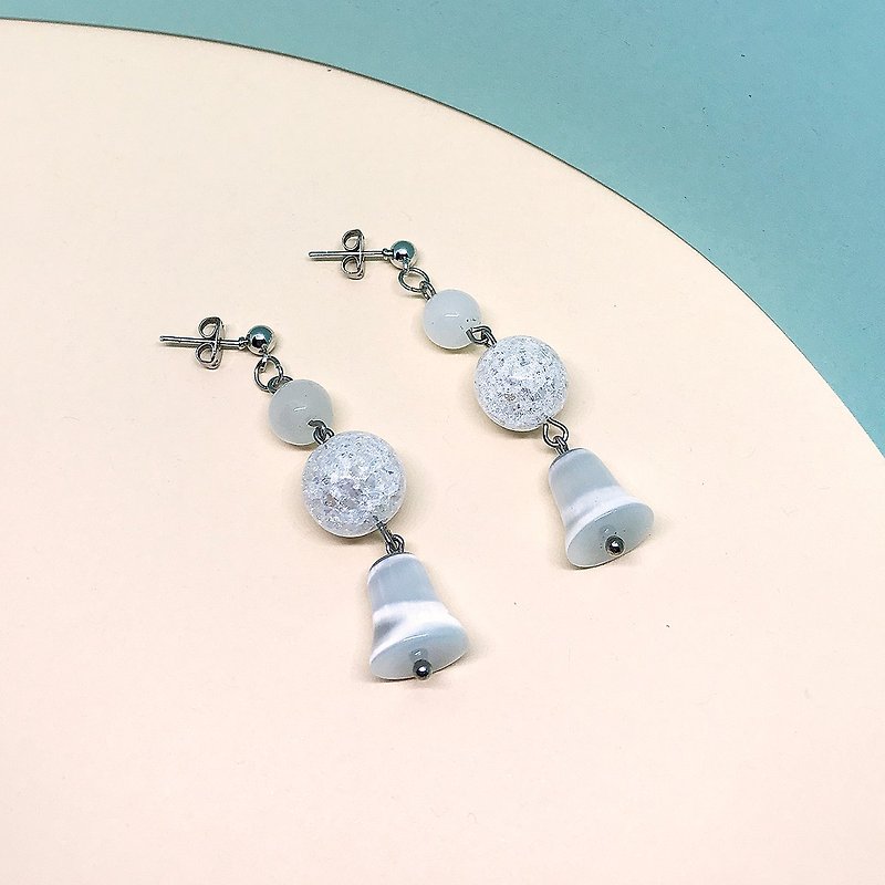 Ice quartz stone bead earrings 02 - 耳环/耳夹 - 宝石 白色