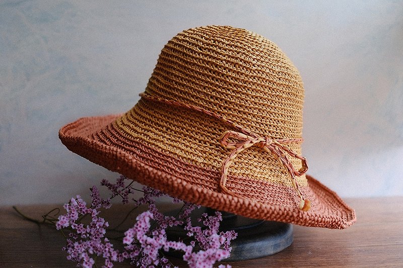编织遮阳帽-暖橙 - 帽子 - 其他材质 
