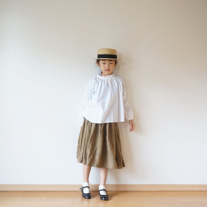 Linen waist gather skirt kids 3(120~135cm),4(140~155cm)size - 童装裙 - 棉．麻 卡其色