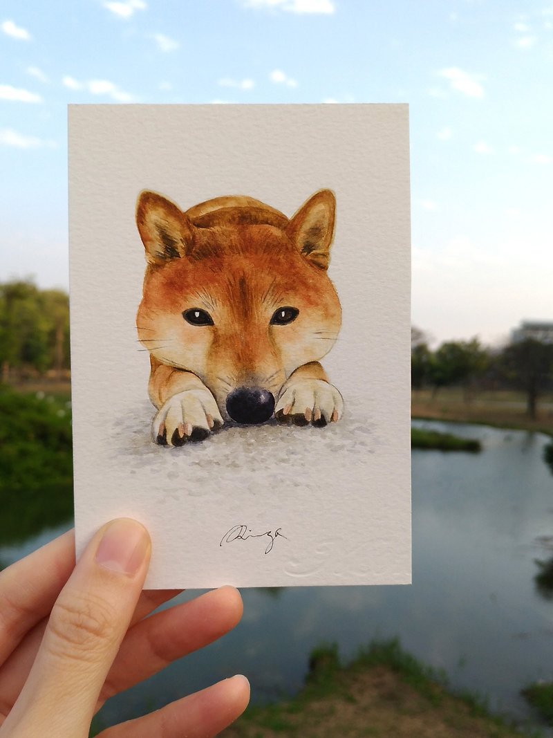 柴犬 水彩肖像画 动物画宠物画 卡片 原画 - 海报/装饰画/版画 - 纸 