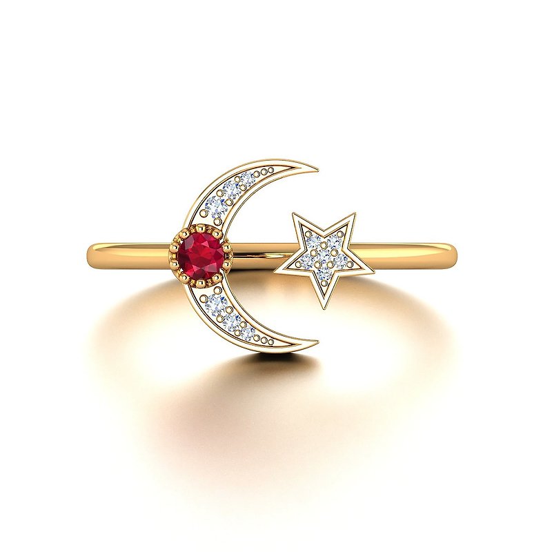 【PurpleMay Jewellery】18K金半月星星红宝石钻石戒指, R034-1 - 戒指 - 钻石 透明