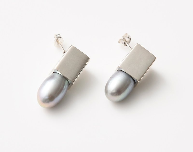 CP94(淡水パール) - 耳环/耳夹 - 其他金属 灰色