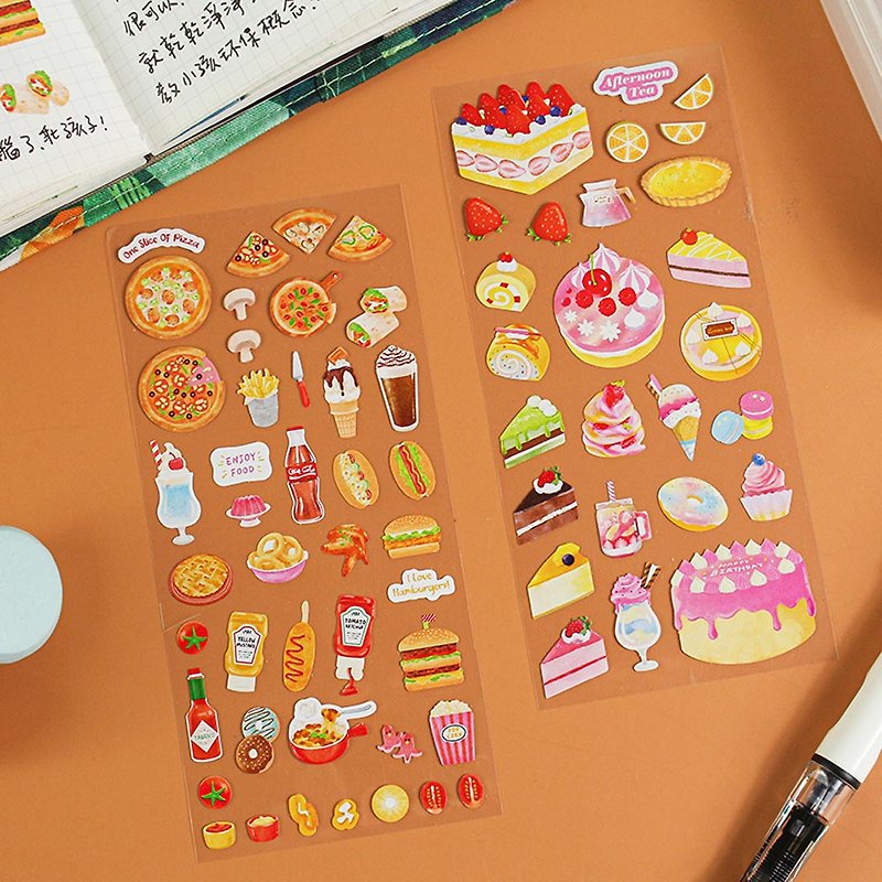 Chuyu 手帐贴纸/手帐装饰素材/DIY装饰/透明造型贴纸/甜点披萨 - 贴纸 - 纸 多色
