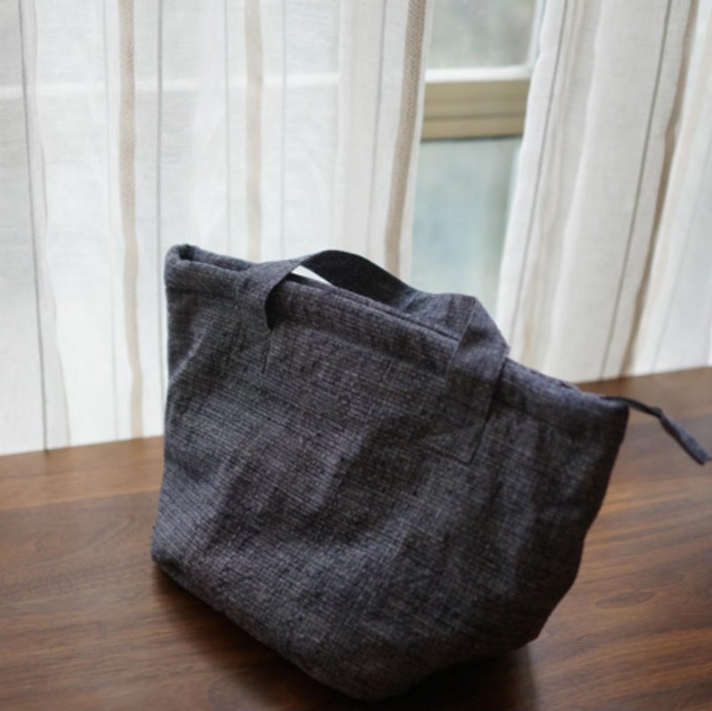 灰色蘆扉土布手織布 手提包手拎包 簡樸日常通勤收納袋托特包 - 手提包/手提袋 - 棉．麻 灰色