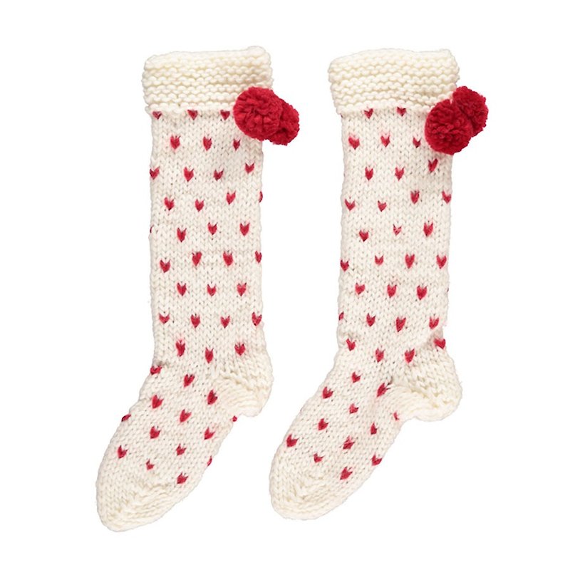 英国PomPom超厚爱心图案羊毛混纺手工编织袜子 - 其他 - 聚酯纤维 红色