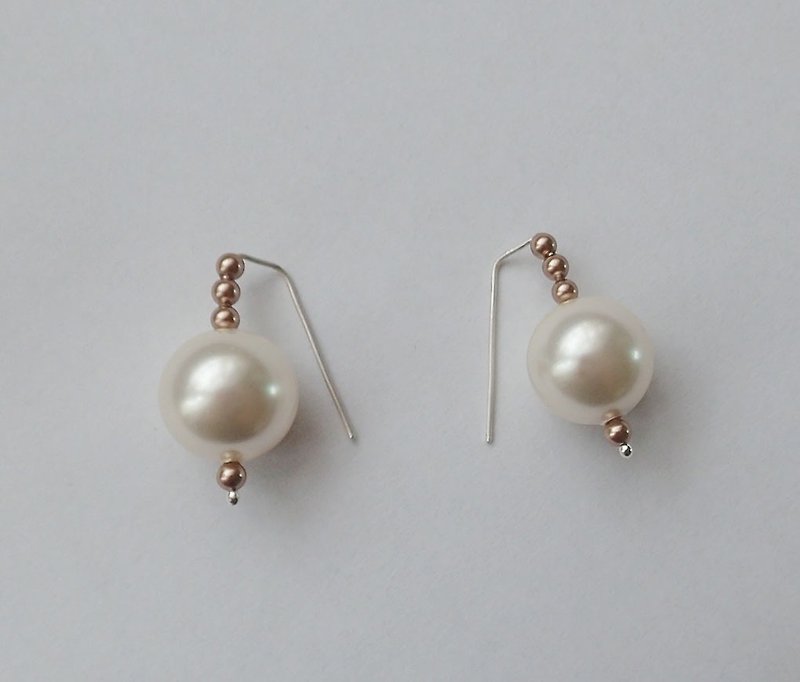 水晶珍珠, 施华洛世奇元素 & 纯银 耳勾 耳环 (一对) - 耳环/耳夹 - 玻璃 白色