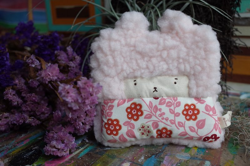 朵儿小兔零钱包-粉红发-173粉红圈圈花 - 零钱包 - 棉．麻 粉红色