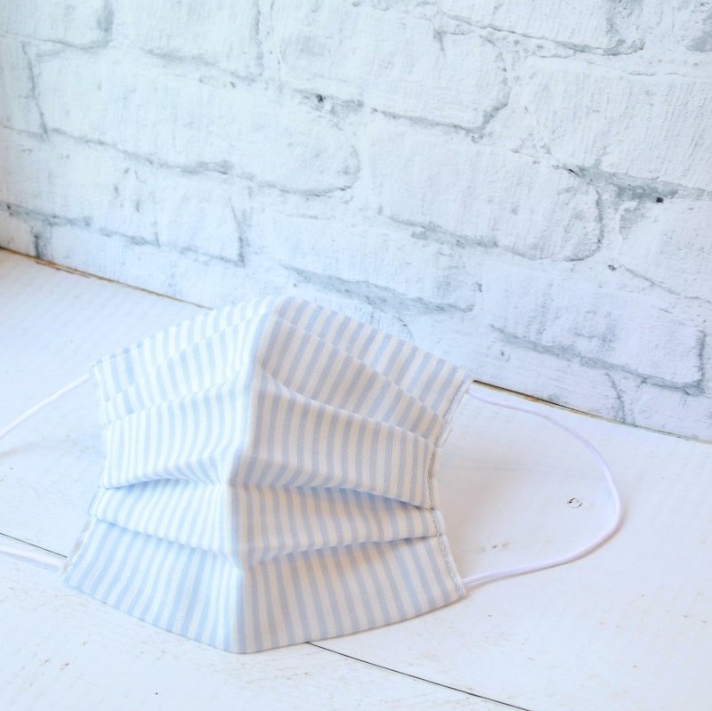 For Men | handmade Three-dimensional mask Pastel Stripe Blue | Breathable mask - 口罩 - 棉．麻 蓝色