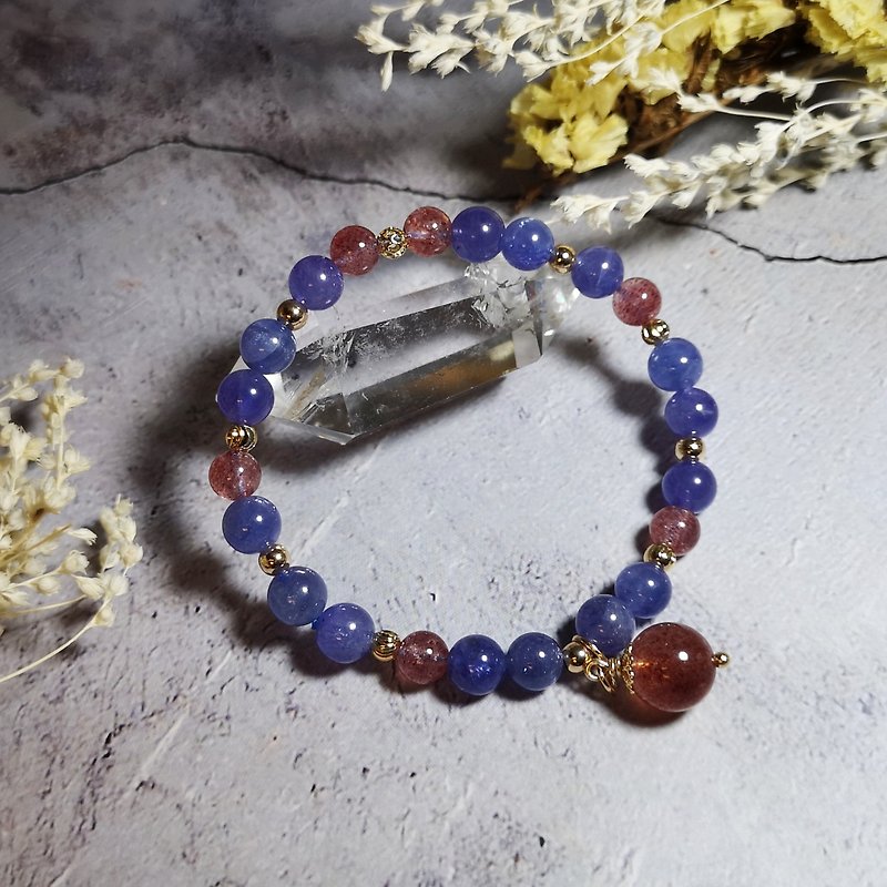 天然丹泉石 草莓晶 设计 手链 耳环 - 手链/手环 - 水晶 蓝色