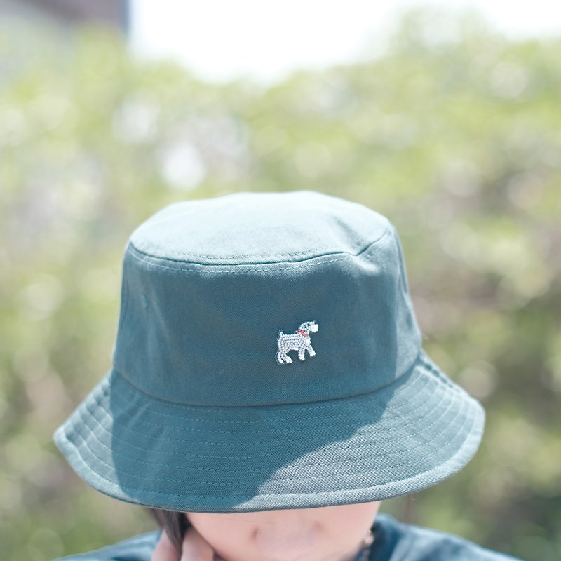 渔夫帽-缝珠散步雪纳瑞 - 帽子 - 棉．麻 绿色
