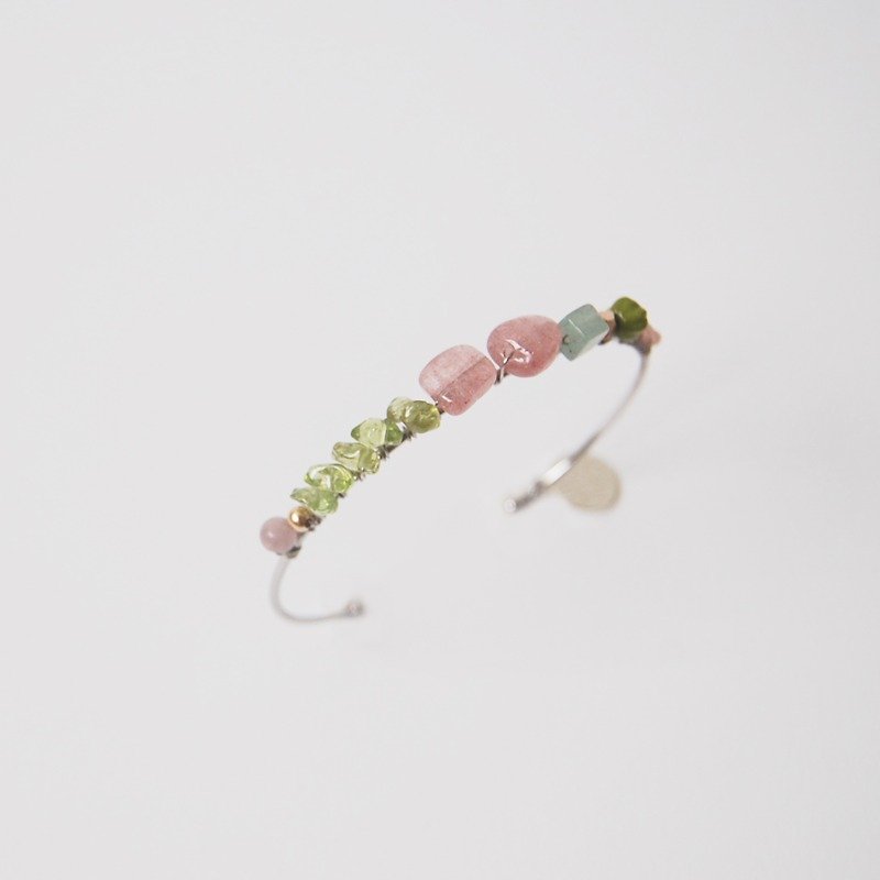 橄榄石  草莓晶  天然石水晶拼配手镯手环 - 手链/手环 - 宝石 多色