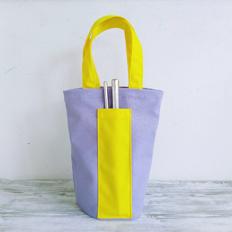 浅紫蛋黄 环保通用帆布袋 冰霸杯袋 饮料提袋 水壶袋 小物袋 - 手提包/手提袋 - 棉．麻 紫色