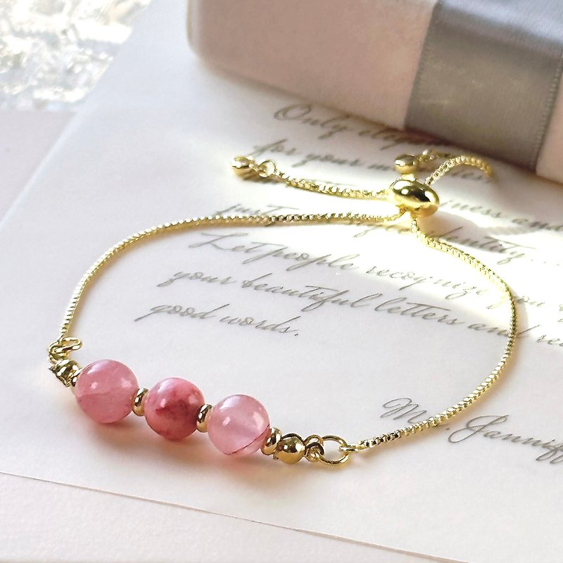 玫瑰石英爱情运18K手链 姊妹礼物 - 手链/手环 - 玉石 粉红色