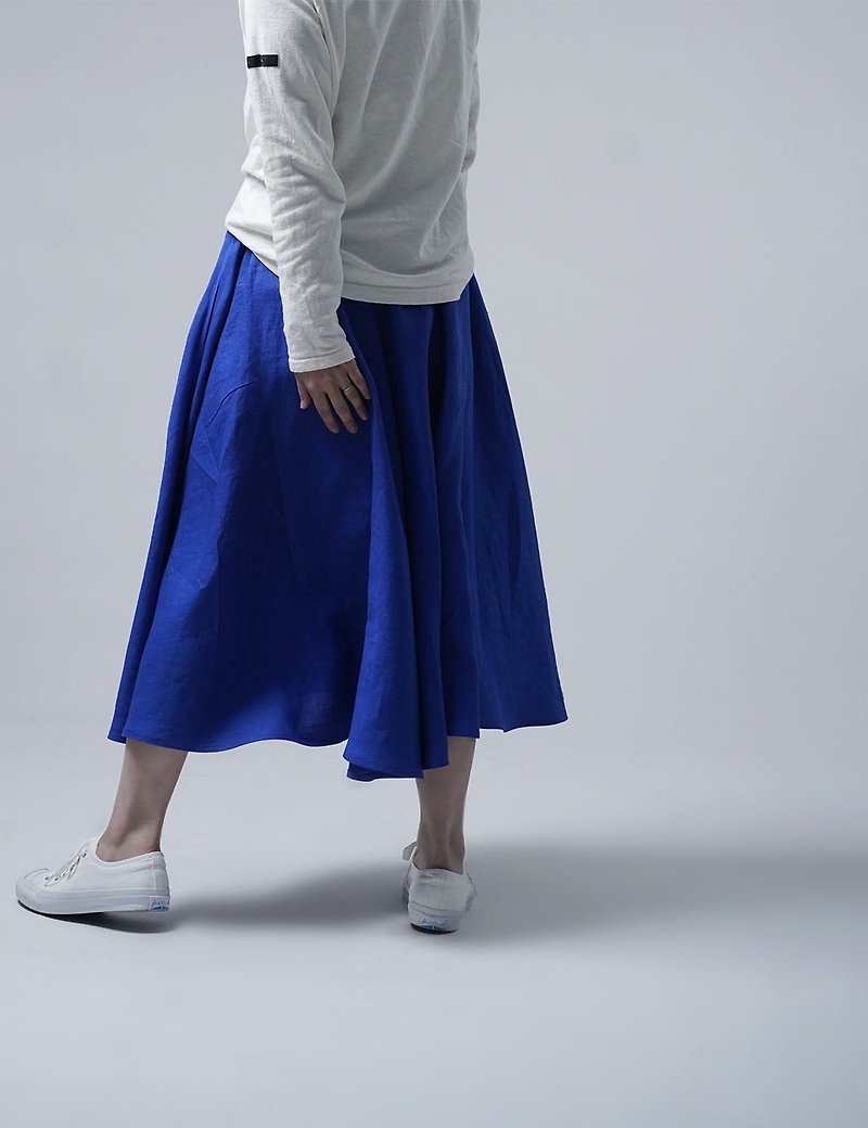 Linen Skirt リネン サーキュラースカート/ ウルトラマリン s002f-umn1 - 裙子 - 亚麻 蓝色