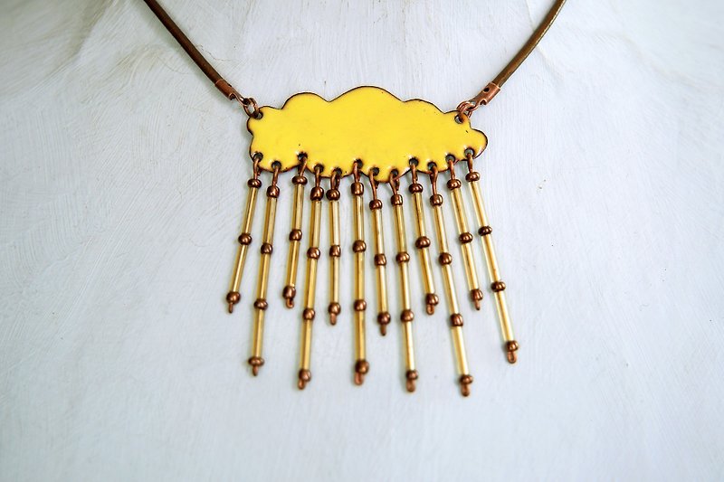 Enamel Necklace, Cloud Necklace, Golden Shower, Jewelry, Rain Cloud Necklace - 项链 - 珐琅 黄色