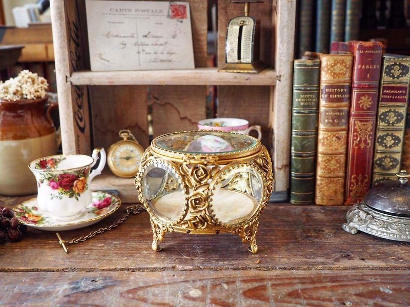 古董玫瑰六面玻璃圆体珠宝盒 首饰盒 - 收纳用品 - 其他金属 