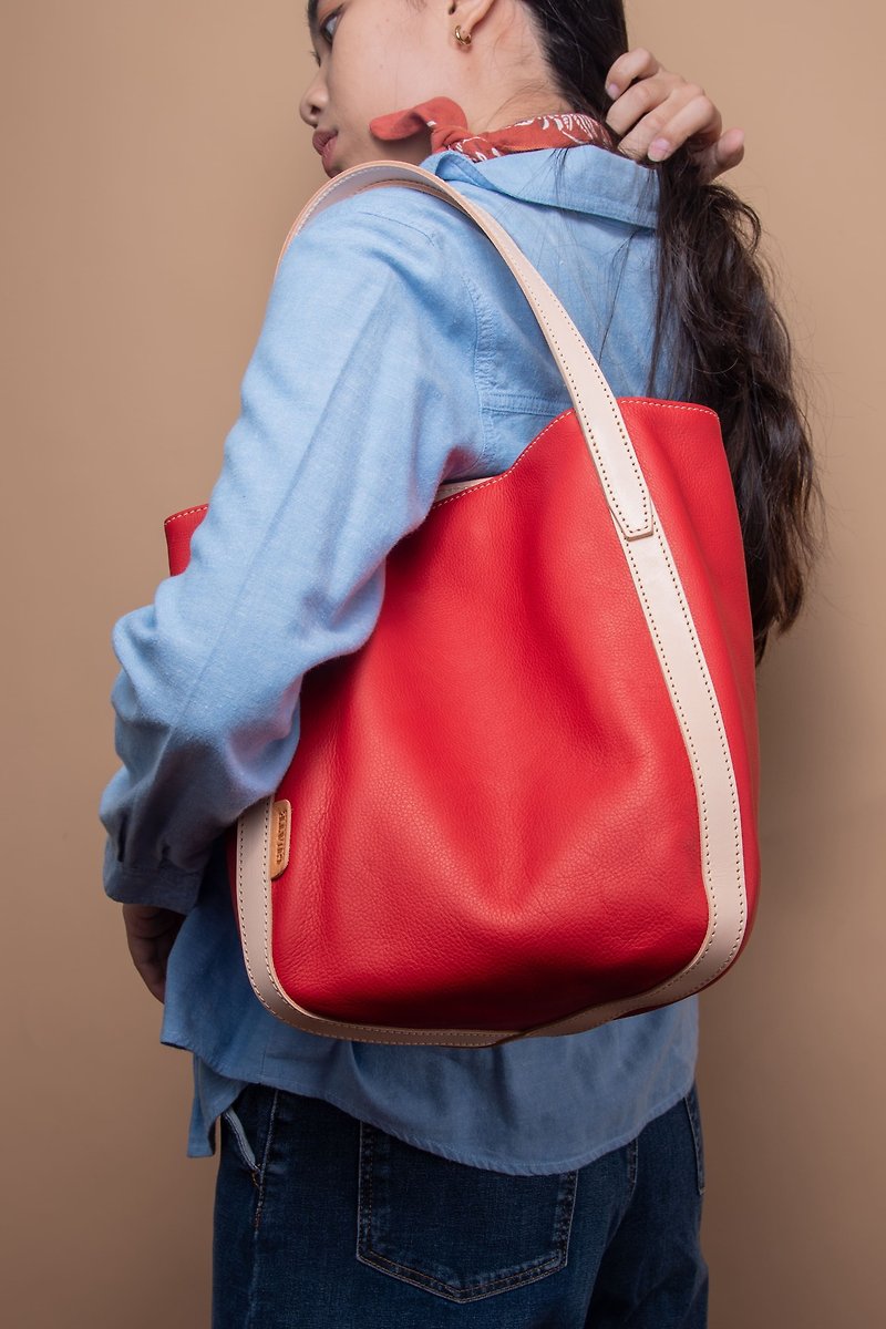 Handbag Leather PAPAYA in Red - 手提包/手提袋 - 真皮 红色