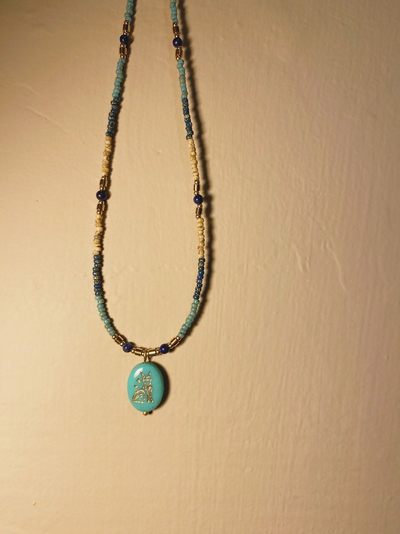 埃及猫神古董珠项链/多圈手链 - 项链 - 琉璃 蓝色