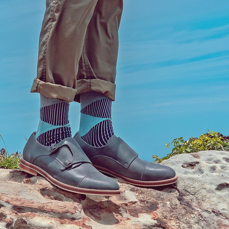 Bermuda Triangle∣复古几何线条  - 设计袜∣台湾制∣抑菌除臭 - 袜子 - 棉．麻 灰色
