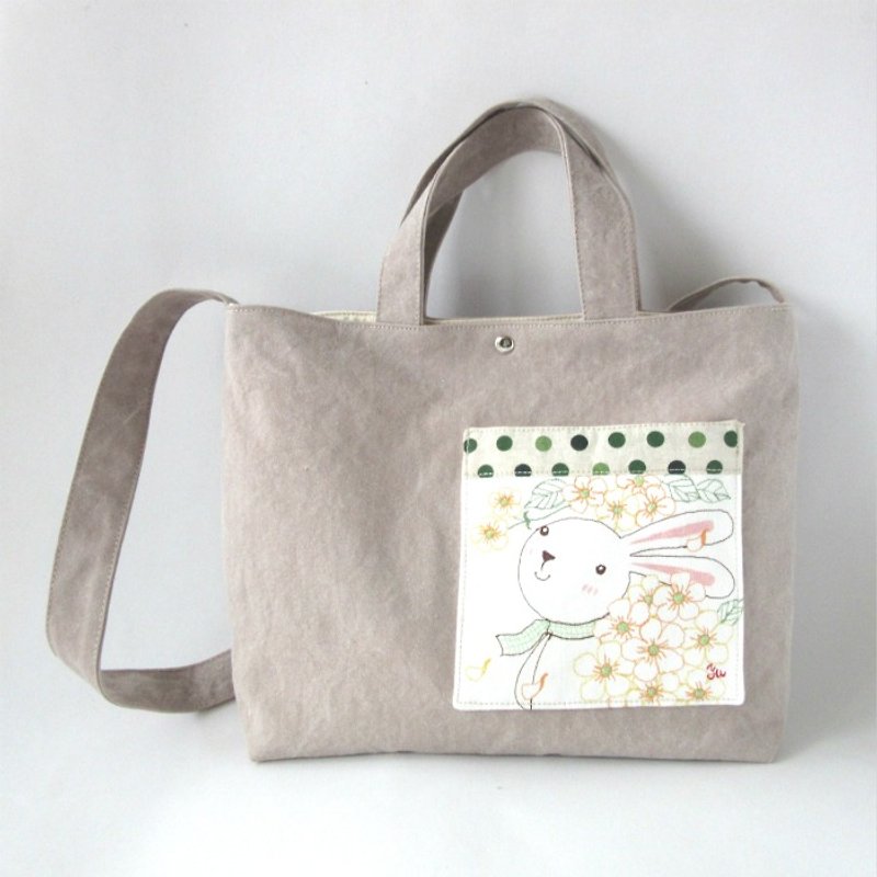花园兔─长短把两用托特包、肩背包、手提包(订制) - 侧背包/斜挎包 - 棉．麻 灰色