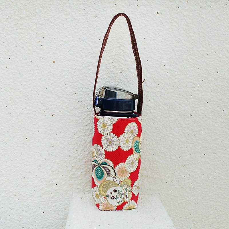 日式丸菊 水壶袋 - 随行杯提袋/水壶袋 - 棉．麻 红色