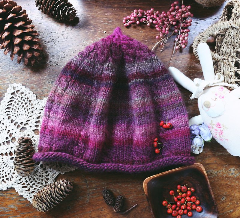 ChiChi手作-麻花栗子帽-毛线编织毛帽 - 帽子 - 羊毛 紫色