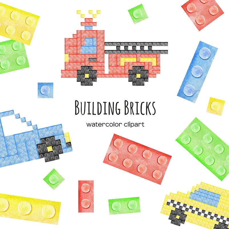 Watercolor Plastic Building Bricks Clipart - 插画/绘画/写字 - 其他材质 多色