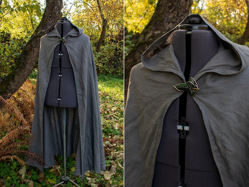 Linen Cloak Strider (inspired Aragorn LOTR) with/or without lorien leaf brooch - 其他 - 亚麻 灰色