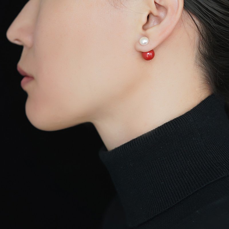 朱砂珍珠耳饰耳环2024年新款潮小众设计感高级网红爆款前后戴耳钉 - 耳环/耳夹 - 珍珠 