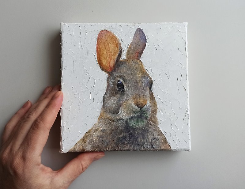 兔子在画布上绘画原创艺术 - 送给动物爱好者的礼物 - 墙贴/壁贴 - 棉．麻 灰色