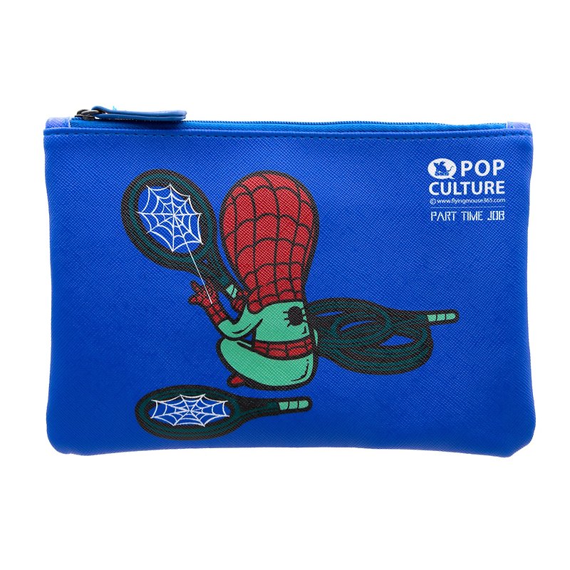Flying Mouse 兼职运动员 蜘蛛仔 收纳袋 杂物包 卡通笔袋 拉链袋 - 化妆包/杂物包 - 人造皮革 蓝色