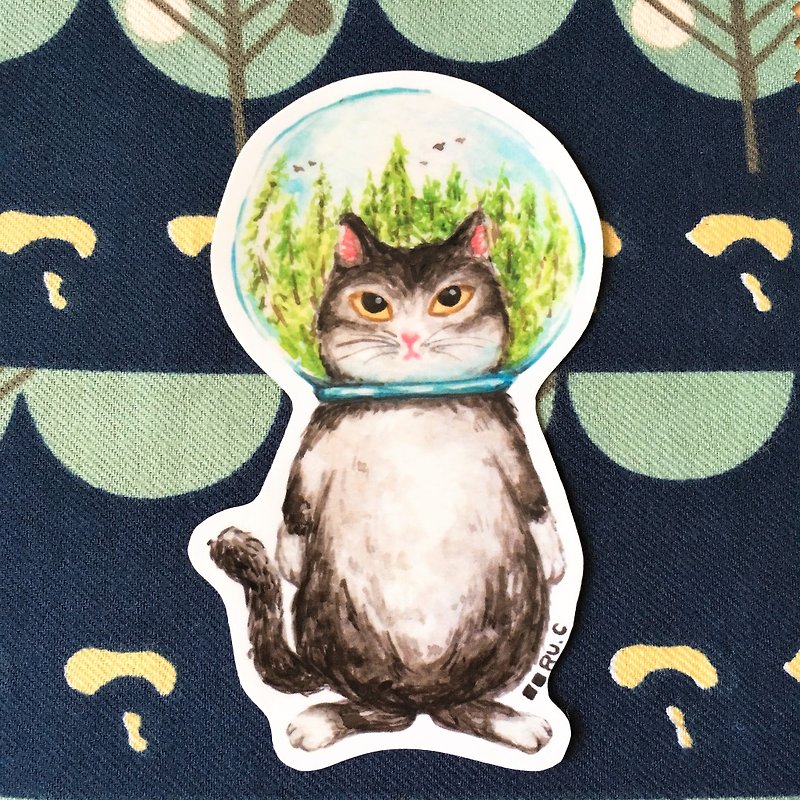 玻璃球猫 森林猫 胶面贴纸 - 贴纸 - 纸 多色