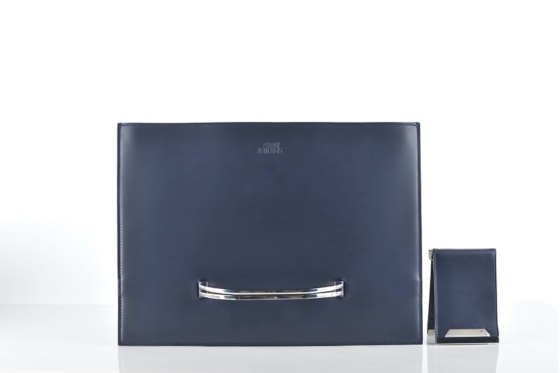 SALE Slate briefcase and Raze wallet in navy smooth leather (SET) - 公文包/医生包 - 真皮 蓝色