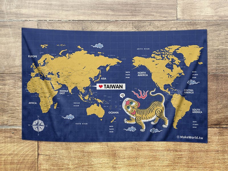 Make World地图制造运动浴巾(蓝地黄虎喵喵叫) - 毛巾浴巾 - 聚酯纤维 