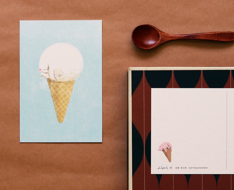 香草猫冰淇淋明信片 - 卡片/明信片 - 纸 白色