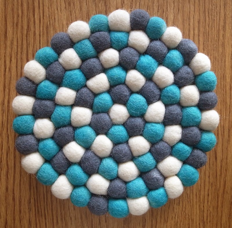 羊毛毡 球球 手工 餐垫 隔热垫 锅垫 20cm 蓝 - 餐垫/桌巾 - 羊毛 蓝色