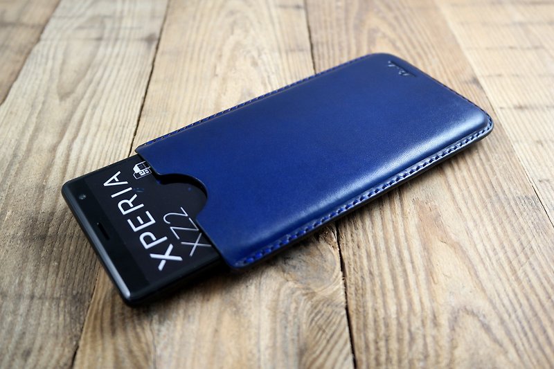 APEE皮手工~塑型手机皮套~素面深蓝~Sony XZ2 - 手机壳/手机套 - 真皮 蓝色