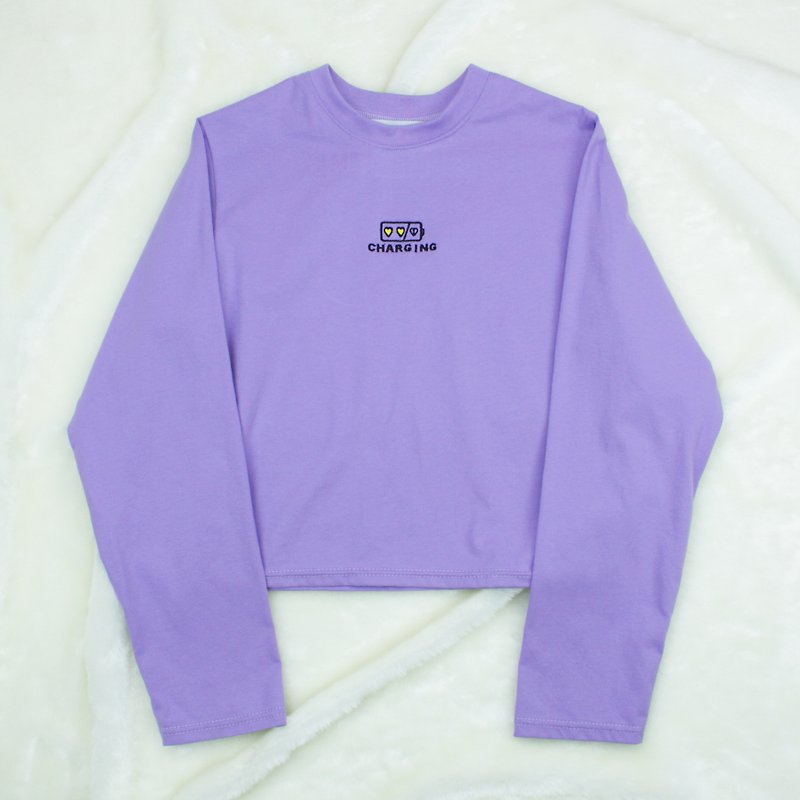 CHARGING刺绣上衣 - 女装 T 恤 - 棉．麻 紫色