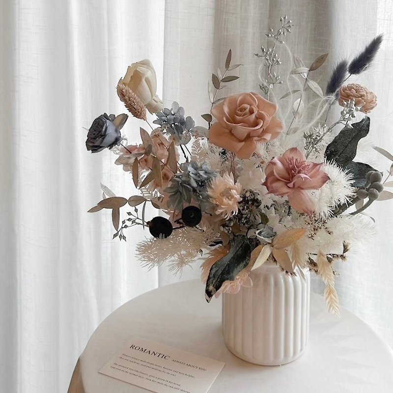 【遇见恒久】对白旋律永生玫瑰盆栽 可加购礼盒 - 干燥花/捧花 - 植物．花 