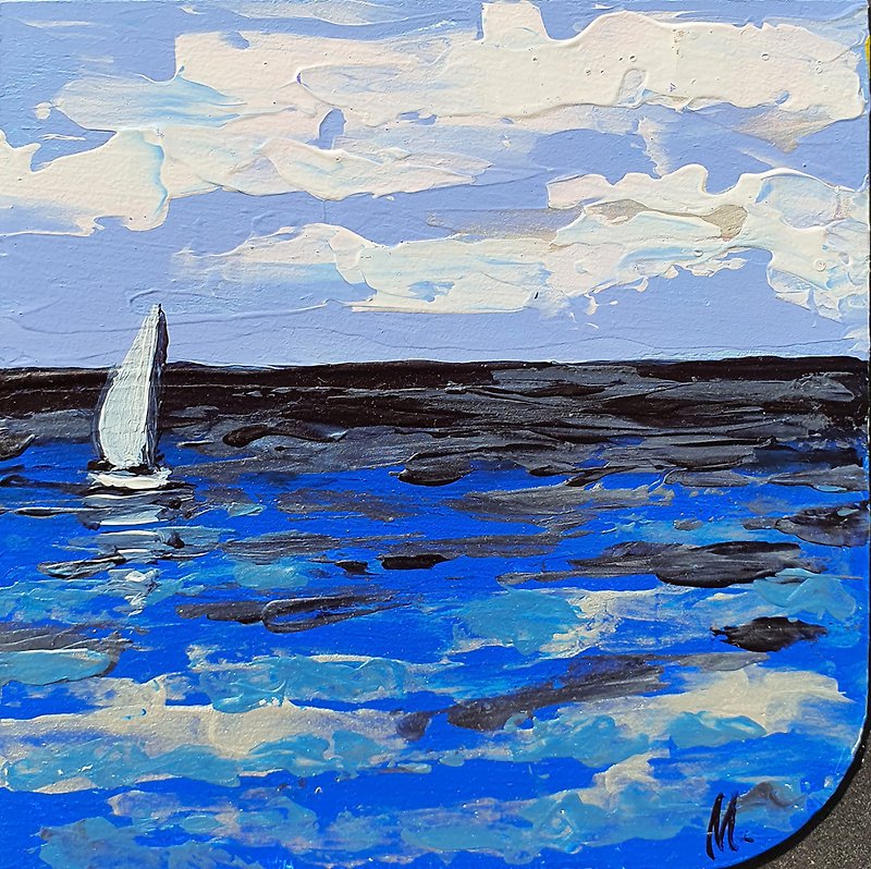 帆船画海景原创艺术旅行海洋船艺术品小亚克力 - 海报/装饰画/版画 - 其他材质 蓝色
