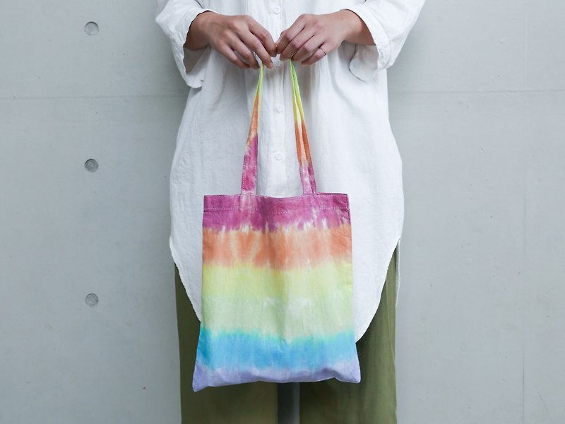 彩虹 手染提袋 - 手提包/手提袋 - 棉．麻 多色