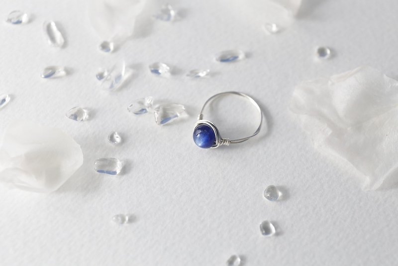 9月诞生石 -  6mm蓝晶925纯银线戒 - 戒指 - 宝石 蓝色