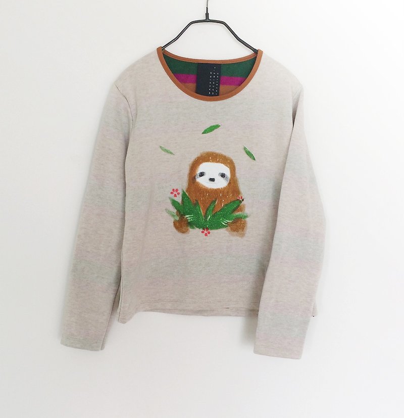Hello Sloth / Sweater / Light Brown - 女装针织衫/毛衣 - 棉．麻 多色
