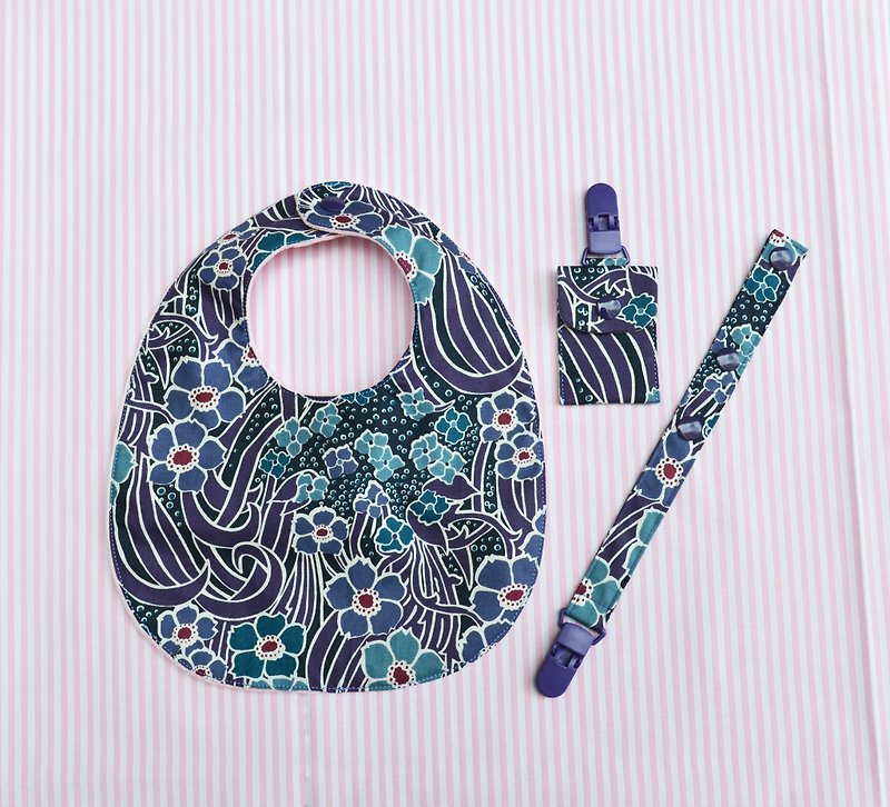 野牡丹 - 北鼻扣式围兜礼盒组 - 围嘴/口水巾 - 棉．麻 紫色