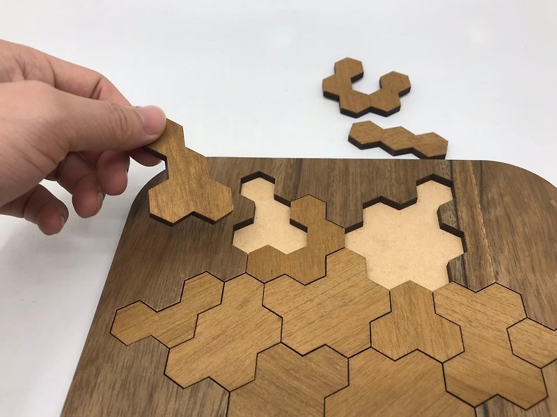 益智游戏(六角蜂巢型拼图) DIY 原木贴皮拼板 礼物 桌游 - 拼图 - 木头 橘色