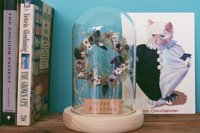 经典人生 小花圈玻璃盅夜灯 定制化祝福小语 - 干燥花/捧花 - 植物．花 蓝色