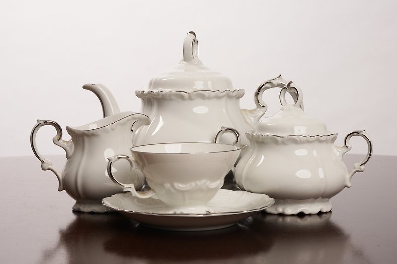 德国Edelstein "Maria Theresia" 15件茶具组/欧洲古董/老件 - 茶具/茶杯 - 陶 白色