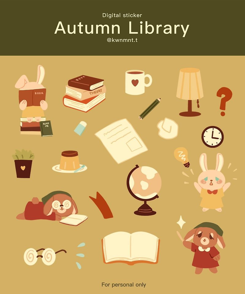 Digital stickers | Autumn Library | Electronic file | Goodnotes, etc. - 电子手帐及素材 - 其他材质 